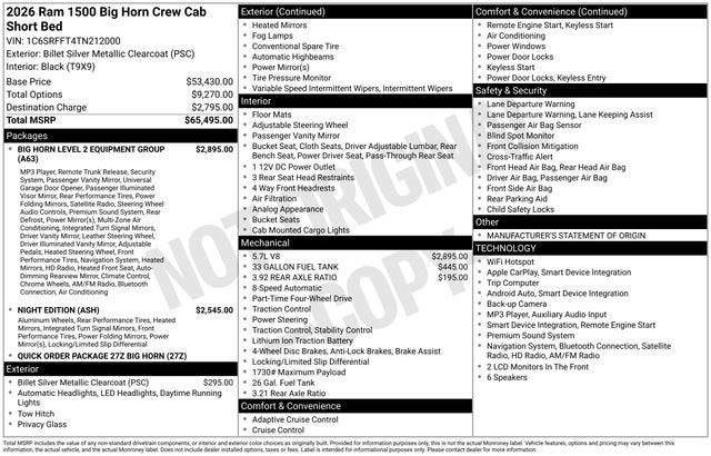 2026 RAM 1500 Big Horn Crew Cab 4x4 5'7" Box