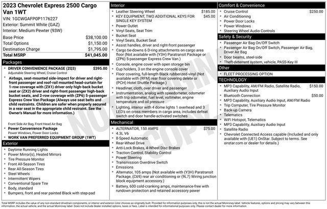 2023 Chevrolet Express Cargo 2500 RWD 2500 Regular Wheelbase WT